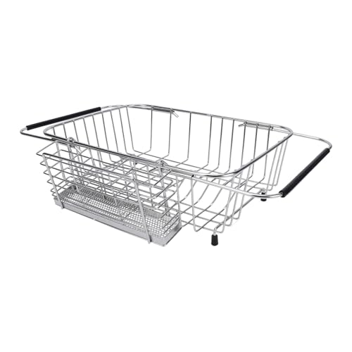 Hamwesh Escurreplatos en el Fregadero, Acero Inoxidable Expandible sobre el Fregadero, Escurridor de Platos con Soporte para Cubiertos, Ahorro de Espacio en el Mostrador para Cocina