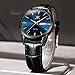 OLEVS Black Leather Watch for Men,Fashion Business Dress Men's Wristwatch,Luminous Waterproof Men Watches,Blue Large Face Watches for Man,Quartz Classic Casual Male Watch