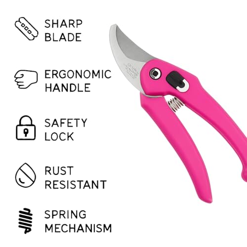 Image of Hand Pruner Cutter - 1 Piece (Pink Colour) | Heavy Duty Gardening Tools Grass Cutter, Plant Cutter for Home Garden, Wood Branch Trimmer, Garden Tools Accessories (Steel Blades, Assorted)