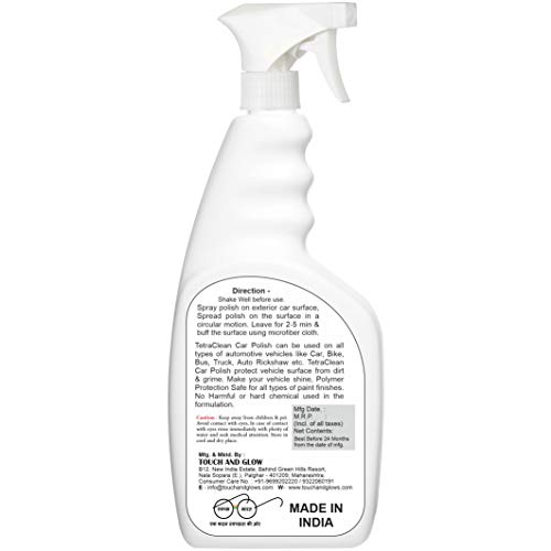 Tetraclean High Glossy Car Exterior Polish with Silicon Shiny and Carnauba Wax Polish for Cleaning, Shinning and Smoothness of your car in Spray Bottle | For Home & Commercial Use, (500 ml)