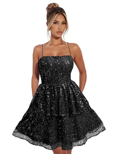 GARDOM Sparkly Sequin Short Homecoming Dresses for Teens 2025 Tiered Graduation Prom Dress Backless Cocktail Party Gown