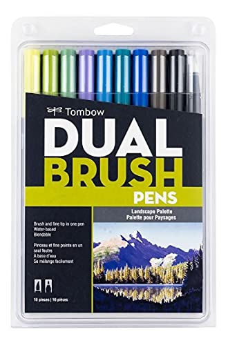Estojo Dual Brush com 10 Canetas Pincéis, Cores Paisagísticas