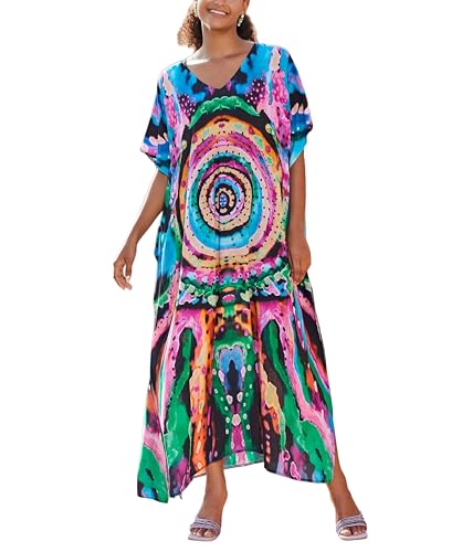 Image of IMAGEKOPE Kaftan Dresses for Women Plus Size Bathing Suit Cover up Vneck Batwing Dress Loose fit Moroccan Caftan mumu Dresses