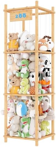 Stuffed Animal Storage - Bamboo Toy Organizer for Kids Room, Playroom & Nursery | Cute Zoo Design to Tidy Stuffed Toys, Plush Animal Holder