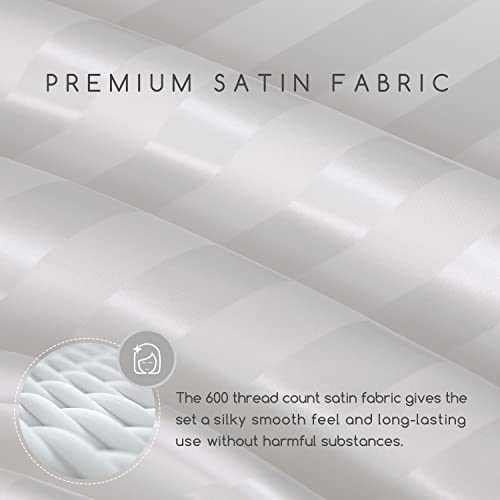 Image of MR&HM Satin Bed Sheets, Twin XL Size Sheets Set, 3 Pcs Silky Bedding Set with 15 Inches Deep Pocket for Mattress (Twin XL, Ivory Striped)