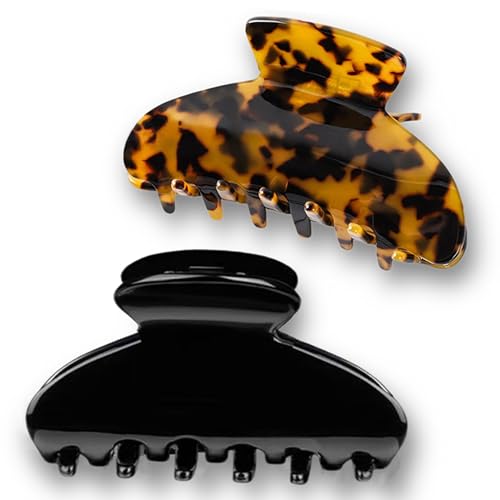 FSMILING Pack of 2 Hair Clips, Large Hair Clips, Women's Large Hair Clip, Black Acetate Hair Claw Clip, Hair Claws for Thick, Thin Hair FSMILING Pack of 2 Hair Clips, Large Hair Clips, Women's Large Hair Clip, Black Acetate Hair Claw Clip, Hair Claws for Thick, Thin Hair