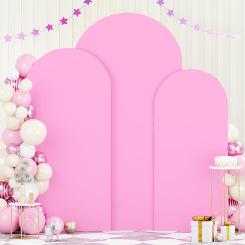 Image of FOTSHARER Arch Backdrop Cover Set of 3 Pink Wedding Arch Cover 4FT 5FT 6FT 2 Sided Spandex Arch Stand Covers Chiara Arched Covers Balloon Arch Covers Stretchy Backdrop for Wedding Banquet Decorations