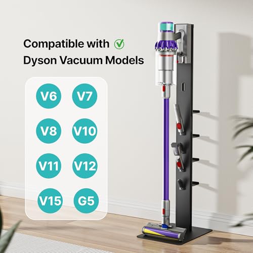 PEGZONE Ständer für Dyson Akkusauger mit 4 Haken und 4 Ablagen，Kompatibel für Dyson Gen5, V15, V12, V11, V10, V8, V7 and V6 Series, Kein Bohren, Kann Staubsauger und Alle Zubehörteile Speichern