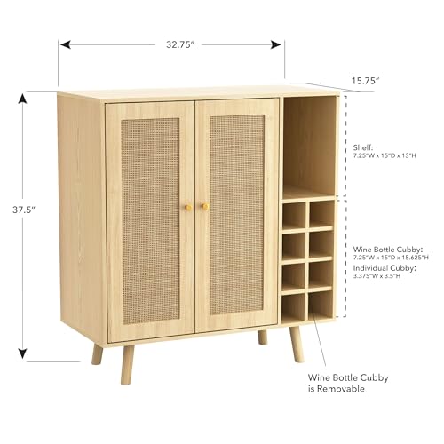 Atlantic Loft & Luv Boho Mid-Century Bar Cabinet with Natural Rattan Panels
