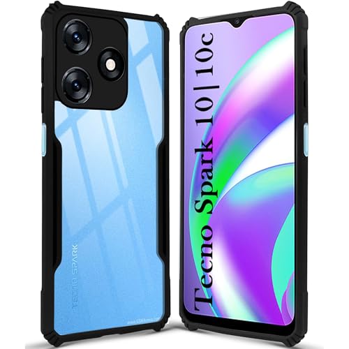 Image of Jkobi Back Case Cover for Tecno Spark 10 | Tecno Spark 10C (Polycarbonate with Shockproof Clear Panel | Black)