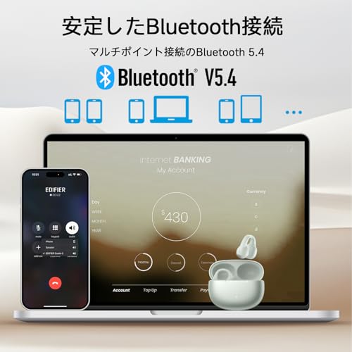Edifier Comfo C 耳を塞がないオープンヘッドホン ワイヤレス Bluetooth5.4 28 時間再生 IP56 防水 通話明瞭 アプリ連携 通勤/スポーツ/フィットネスに最適 女性/男性/学生向け イヤーカフ式快適フィット (グリーン)