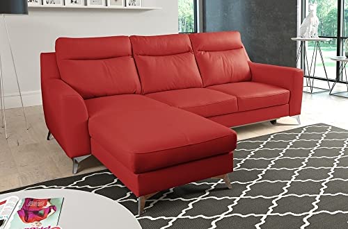 VENESETTI - Canapé d'angle Convertible en Cuir Italien de Luxe 5/6 Places Gianni avec Coffre, Rouge foncé, Angle Gauche