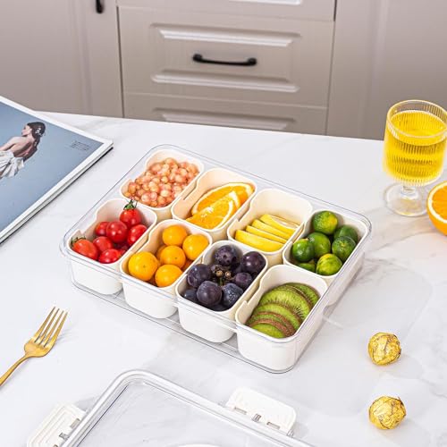 Image of Vasukie Divided Fridge Storage Boxes With 4 Serving Veggie Tray with Lid and Handle, Fridge Organizer with Removable 4 Compartment, Fridge Storage Containers (8 Compartment-2PC)