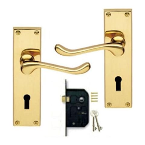 Victorian Scroll Polished Brass Door Handle Set Cover