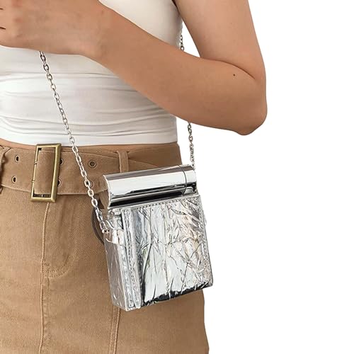 Sac de rangement d'énergie moderne en acrylique argenté avec chaîne bandoulière téléphone - 4