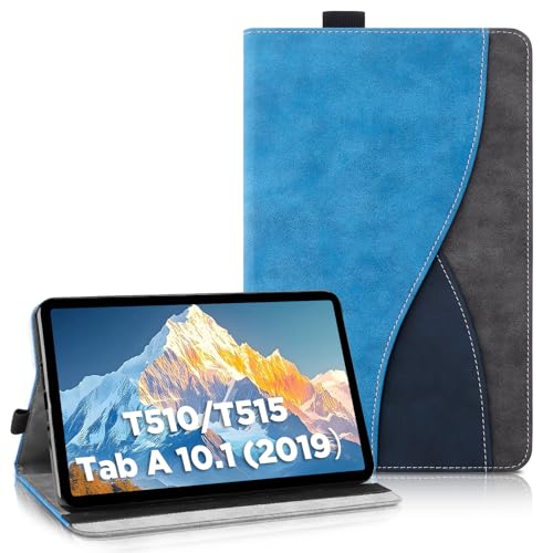 AsWant Hülle Kompatibel mit Samsung Galaxy Tab A 10.1 2019 SM-T510 T515 - Ultradünne Business Tricolor Tablette mit Portemonnaie und Standfunktion Galaxy Tab A hülle (Blau)