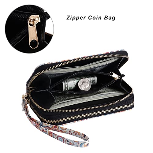 Image of Cellphone Wallet for Women Dual Zipper Long Purse with Removable Wristlet