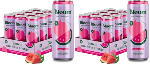 Image of Bloom Nutrition Sparkling Energy Drink, Zero Sugar, 180mg Caffeine | Strawberry Watermelon | 12oz | 24 Pack | Antioxidant-Rich