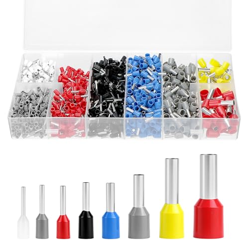 QWORK® 1300 Pcs Wire Ferrules Terminals Kit, 8 Types 0.5mm² to 10mm² Wire Ferrule Connectors Assortment, for Electrical Wiring