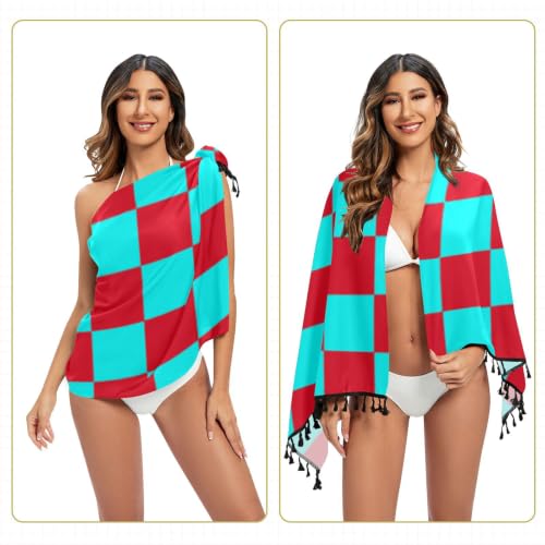 Pareo de traje de baño escocés cian rojo casual como vestido de playa 6