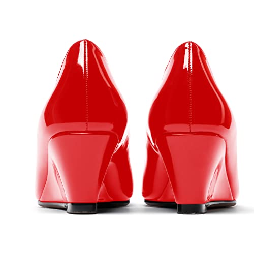 WAYDERNS Women's Patent Gold Metal Buckle Square Toe Slip On Wedge Low Heel Pumps Evening Dress Shoes 2 Inch4