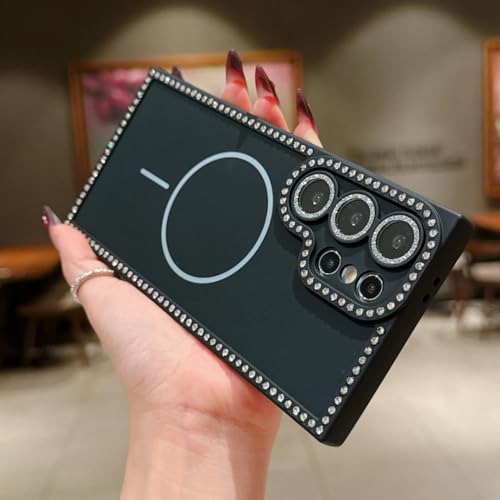 Coque Samsung S25 Ultra noire magnétique paillettes et diamants