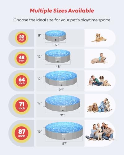 Peteast Foldable Dog Pool with 2 Flying Disks, Durable Hard Plastic Dog Swimming Pools for Large Dogs, Collapsible Pet Pool for Backyard & Indoor, Ideal Kiddie Pools for Dogs and Kids, 32 in - 4