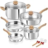 KOCH SYSTEME CS Stainless Steel Cookware Set 10 Piece, 18/10 Stainless Steel Pots and Pan Set with Tri-ply Base, Heat-Resistant Bakelite Handle, Kitchen Induction Cookware Set, Non-Toxic
