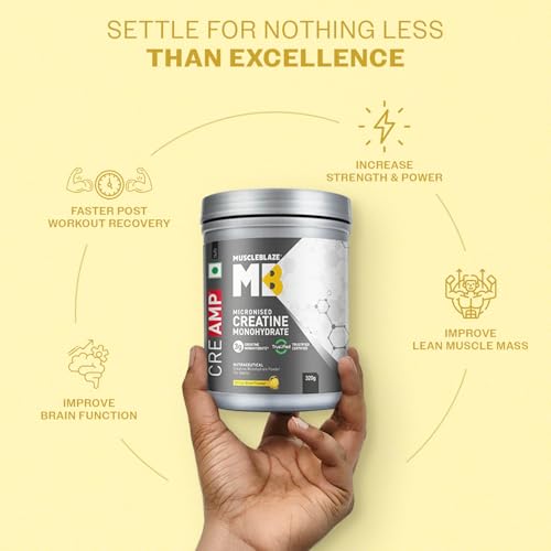 Image of MuscleBlaze Micronised Creatine Monohydrate CreAMP Powder, Citrus Blast (320g) + Cyclone Blender Gym Shaker (700ml)