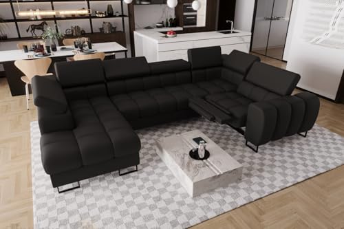 Friderik Ecksofa Aspen MAX II Relax Ledersofa U-Form Schlaffunktion 198x350x170 cm Bettkasten (Schwarz, Rechts) Friderik Ecksofa Aspen MAX II Relax Ledersofa U-Form Schlaffunktion 198x350x170 cm Bettkasten (Schwarz, Rechts)