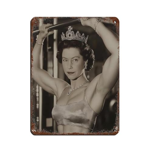 Poster in metallo retrò, motivo: Queen Elizabeth Flexing Her Muscles, decorazione da parete per bar, grotte, bar, famiglie, garage, 30 x 40 cm