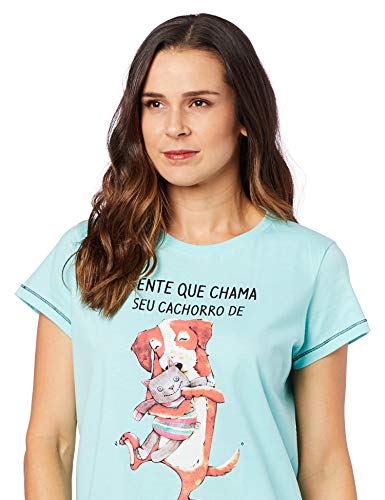 Pzama Camisetas de Pijama Sleep T-Shirt, M, Safira