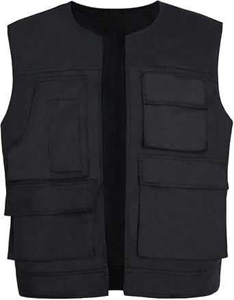 Mens Cosplay Costume Black Vest Halloween Cosplay Sleeveless Jacket with Multi-Pockets