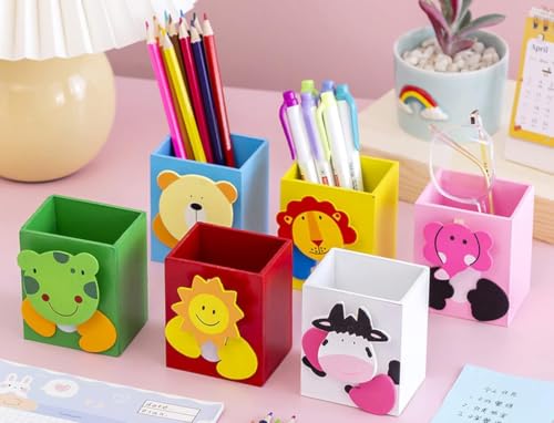 Image of GOLD LEAF Wooden Pen Stand with Square Shape DIY Craft Kit for Kids, Multicolor Birthday Return Gifts, Desk Organizer, Paintable Wooden Pencil Holder, Pack of 6 (Square)