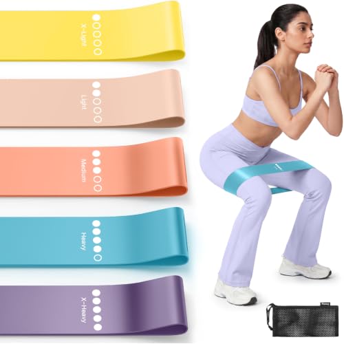 Image of Resistance Bands for Working Out, 5-Pack Elastic Loop Exercise Bands for Strength Training Stretching, Home Gym Equipment for Pilates Yoga Physical Therapy, Leg Glute Arm Workout Kit for Women Men