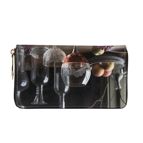 Leather Wallet for Women Men Bifold Wallet Ultra Slim Credit Card Holder Wine Glasses Ladies Clutch Purse3