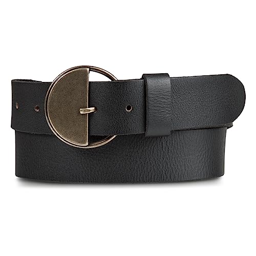 Lucky Brand Women's Half Circle Leather Statement Buckle Belt in Black