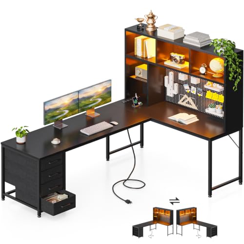 AODK 71" L Shaped Desk for Gaming and Working,Black