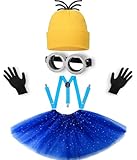 Hizhogqul 5PCS Womens Halloween Costume Adults Set,Goggles/Yellow Beanie/Sequins skirt/Suspenders/Gloves/Cosplay Party Accessories (Blue)