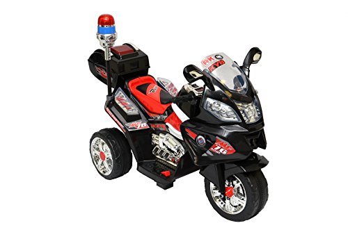 ES-TOYS Elektro Kindermotorrad - Polizei Design -015"- 6V Akku - Schwarz-Rot