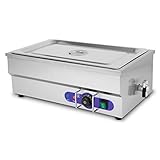 vertes Bain Marie Chauffe Plat électrique Professionnel 1500W en INOX (INCL. 1X 1/1 GN Récipient avec Couvercle pour 2X 14L, Robinet de Vidange, Température 50 à 200°C, Pieds en Caoutchouc)