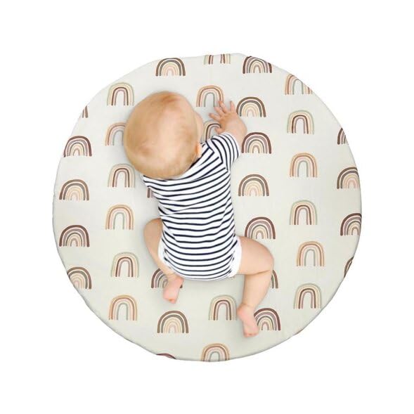 Miniatura 4 de Kate & Milo Tapete de felpa para bebé, tapete infantil con diseño de arcoíris en tono tierra, reversible, suave, portátil y lavable, tapete de
