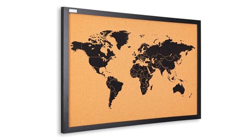 ALLboards CARTE DU MONDE tableau en liège cadre en bois laqué NOIR 60×40 cm
