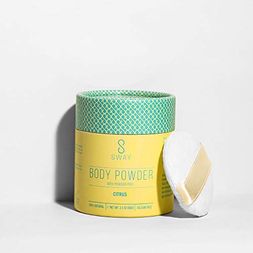 SWAY - Natural Body Powder with Citrus Essential Oils - Talc-Free | Dusting Powder | Includes Powder Puff | 3.2 oz (90ml) (Regular)