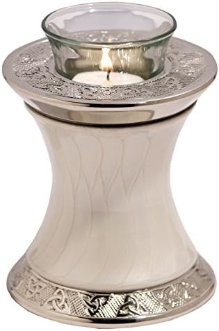 MEMORIALS 4U Baroque Pearl Tealight Urn with Trinity Band - Keepsake Urn for Ashes - Small Size - NOT Intended for Full Cremation Ash Quantity