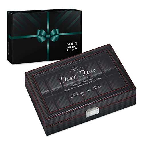 Maverton Watch Organizer with a glass display - Engraved organizer for man - Box for 12 watches - For Birthday - Watch box for dad - Customized box for watch lovers - DEAR