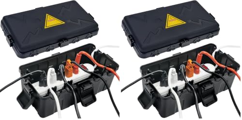 Image of Hrensaw Medium Outdoor Electrical Box(10.6x5.5x4.5inch),Weatherproof Connection Box w /6 Cable Entry,IP54 Waterproof Extension Cord Cover Protect Power Strip,Timer,Plug,Holiday Lights,Black (Pack of 2)