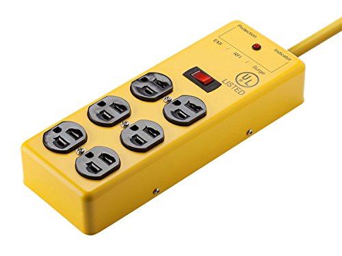 Monoprice 6 Outlet Power - 6 Feet - Yellow | Box, 540 Joules Metal With Cord #TOP1
