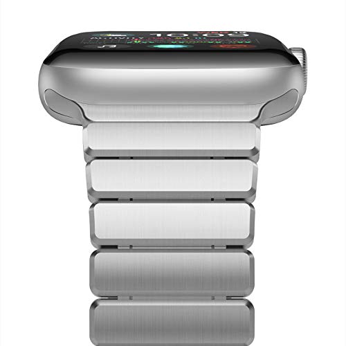 Oittm Watch Band for Apple Watch Series 4, 44mm/42mm Stainless Steel Replacement Strap Link Bracelet Metal iWatch Band with Double Button Folding Clasp for Apple Watch 4/3/2/1 44mm/42mm (Sliver)