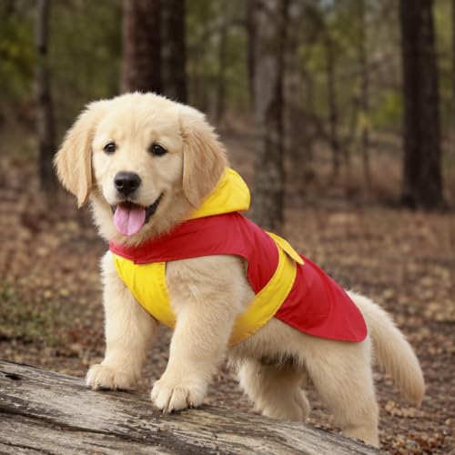 Image of Waterproof Dog Raincoat with Hood | Double Coloured Red-Yellow | Adjustable Velcro | Extra Coverage | Easy to Carry Pouch | for Small, Medium and Large Breed Dogs